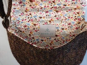 Brown herringbone Harris tweed handbag lining
