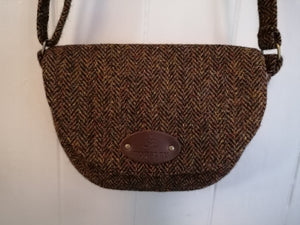Brown herringbone Harris tweed handbag